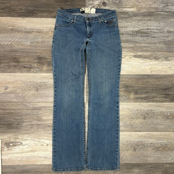 Harley Davidson Motorcycles Mid Wash Blue Women 8 Mid Rise Bootcut Stretch Jeans - Picture 2 of 12